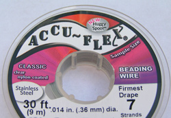  9.1 meter (30 feet) reel - accuflex - 7 strand *clear coated* nylon coated stainless steel stringing/beading wire, 0.36mm total outside diameter 