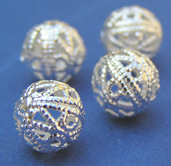  silver plated 6mm filigree round bead 