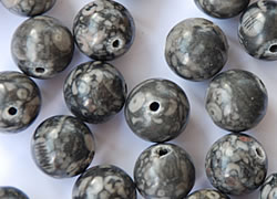  --CLEARANCE--  mottled grey fossil agate 12mm round beads 