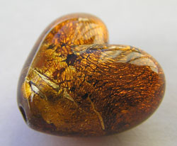  venetian murano topaz glass over 24k gold foil 19mm x 18mm x 12mm heart bead *** QUANTITY IN STOCK =1 *** 