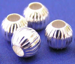  <9.65g/100> sterling silver 4mm corrugated round bead, 1.8mm hole 