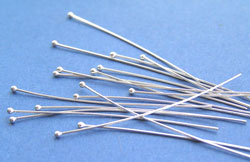  sterling silver headpin 40mm long, 0.4mm thick, ball-ended, 1.5mm ball 