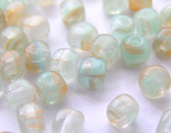  --CLEARANCE--  czech pale green and red 3mm hurricane glass cube bead) 