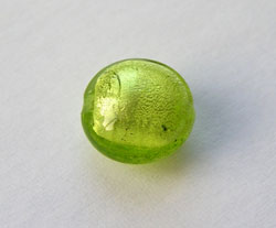  venetian murano lime green glass over sterling silver foil 11mm x 8mm puffed lentil bead *** QUANTITY IN STOCK =21 *** 