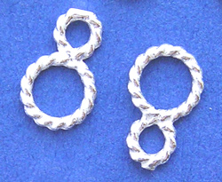  sterling silver twisted wire 7.5mm x 4.5mm fig of eight connector, large ring has 4.5mm external diameter, small ring has 3mm external diameter, accepts a 1.4mm wire 