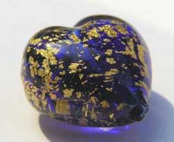  venetian murano cobalt blue glass over 24k gold 13mm heart bead *** QUANTITY IN STOCK =19 *** 