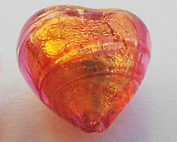  venetian murano rubino glass over 24k gold foil 10mm heart bead *** QUANTITY IN STOCK =21 *** 