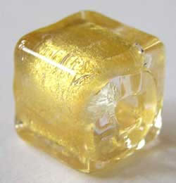  venetian murano clear glass over 24k gold foil 10mm cube bead *** QUANTITY IN STOCK =5 *** 
