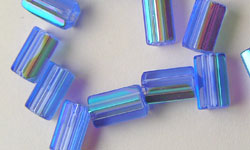  --CLEARANCE--  czech sapphire ab 6mm x 4mm altas hex glass rectangle bead (25ps) 