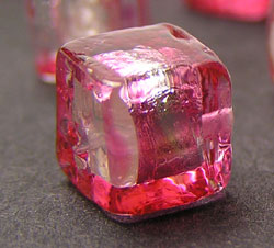  venetian murano pink glass over sterling silver foil 8mm cube bead  *** QUANTITY IN STOCK =24 *** 