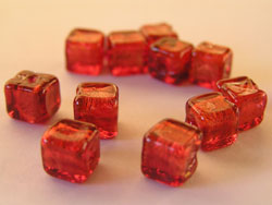  venetian murano rubino glass over 24k gold foil 6mm cube bead *** QUANTITY IN STOCK =60 *** 
