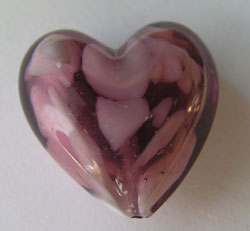  venetian murano amethyst glass over white clouds 19mm x 18mm x 10mm heart bead *** QUANTITY IN STOCK = 16 *** 