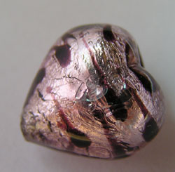  venetian murano amethyst glass over sterling silver foil 12mm x 12mm x 9mm jupiter swirl heart bead *** QUANTITY IN STOCK = 16 *** 