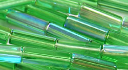  --CLEARANCE--  czech emerald ab 10mm x 4mm altas hex glass rectangle bead (pp25) 