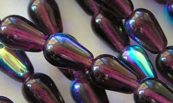  czech dark amethyst ab 9mm x 6mm drop glass bead 
