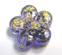  venetian murano cobalt blue glass over 24k gold foil 15mm flower bead *** QUANTITY IN STOCK =3 *** 
