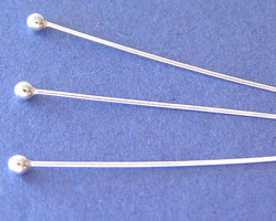  sterling silver headpin 40mm long, 0.5mm thick, ball-ended, 2mm ball, half hard 