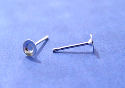  pair silver plated flat pad ear posts (no backs) - pad is 4mm diameter, post is 9mm 