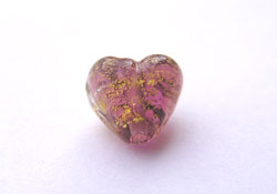  venetian murano amethyst glass over 24k gold 10mm heart bead   *** QUANTITY IN STOCK =34 *** 