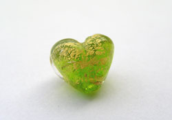  venetian murano peridot glass over 24k gold 10mm heart bead *** QUANTITY IN STOCK =38 *** 