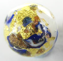  venetian murano marbled cobalt and ivory glass with 24k gold and aventurina 8mm round bead *** QUANTITY IN STOCK =7 *** 