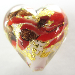  venetian murano marbled red and ivory glass with 24k gold and aventurina 13mm heart bead *** QUANTITY IN STOCK = 6 *** 