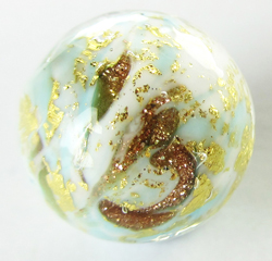  venetian murano marbled turquoise and ivory glass with 24k gold and aventurina 12mm round bead  *** QUANTITY IN STOCK = 24 *** 