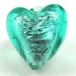  venetian murano sea green glass over sterling silver foil 8mm x 8mm x 6mm heart bead *** QUANTITY IN STOCK =14 *** 