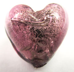  venetian murano amethyst glass over sterling silver foil 8mm x 8mm x 6mm heart bead *** QUANTITY IN STOCK =8 *** 
