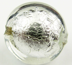  venetian murano clear glass over sterling silver foil 11mm x 8mm puffed lentil bead *** QUANTITY IN STOCK =28 *** 