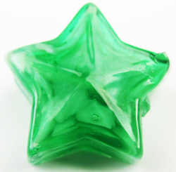  --CLEARANCE-- venetian murano green over white clouds 15mm star bead *** QUANTITY IN STOCK =17 *** 