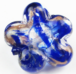  venetian murano clear over cobalt blue glass with aventurina 15mm flower bead *** QUANTITY IN STOCK =23 *** 