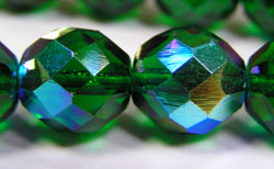  czech emerald ab firepolished 10mm faceted round glass bead (41ps) 