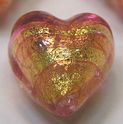  venetian murano rubino glass over 24k gold foil 8mm x 8mm x 6mm heart bead *** QUANTITY IN STOCK =53 *** 