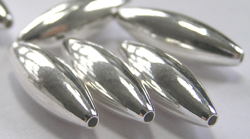  sterling silver 15mm x 5mm oval bead, 1.2mm hole 