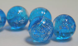  venetian murano aqua blue glass with silver dichroic 10mm HALF DRILLED ONE HOLE round bead - hole only goes half way thru bead - perfect earings/pendants etc *** QUANTITY IN STOCK =47 *** 
