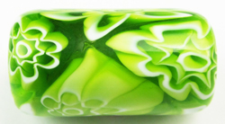  venetian murano lime green millefiori 27mm x 10mm tube glass bead  *** QUANTITY IN STOCK = 6 *** 