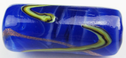  venetian murano cobalt glass with lampwork & aventurina 27mm x 10mm tube glass bead *** QUANTITY IN STOCK =1 *** 