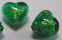  venetian murano sea foam green glass over 24k gold foil 8mm x 8mm x 6mm heart bead *** QUANTITY IN STOCK =23 *** 