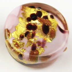  venetian murano peach glass over 24k gold and opaque pink glass 16mm x 8mm disc bead *** QUANTITY IN STOCK = 1 *** 