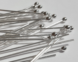  sterling silver headpin 40mm long, 0.65mm thick, ball-ended, 2mm ball 