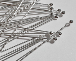  sterling silver headpin 50mm long, 0.65mm thick, ball-ended, 2mm ball 