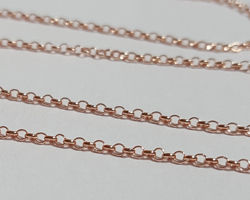 cm's - SOLD IN METRIC LENGTHS - ROSE VERMEIL 1mm round link rolo chain, 2.6 grams per meter, accepts 22 gauge (0.6mm) or thinner jump rings [vermeil is gold plated sterling silver] 