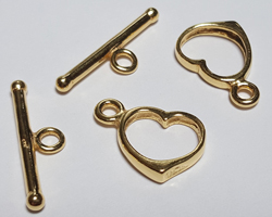  vermeil, stamped 925, 12mm x 11mm heart with 21mm bar toggle clasp [vermeil is gold plated sterling silver] 