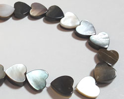  silver/black lip shell 8mm x 2mm heart bead 
