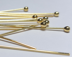  vermeil headpin 40mm long, 0.65mm thick, ball-ended, 2mm ball [vermeil is gold plated sterling silver] 