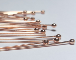  ROSE VERMEIL headpin 40mm long, 0.65mm thick, ball-ended, 2mm ball [vermeil is gold plated sterling silver] 