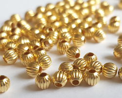  <4.8g/100> vermeil 3mm corrugated round bead, 1.2mm hole, 1 micron plating for increased durability [vermeil is gold plated sterling silver] 