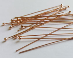  ROSE VERMEIL headpin 50mm long, 0.65mm thick, ball-ended, 2mm ball [vermeil is gold plated sterling silver] 
