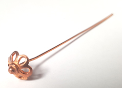  solid copper 55mm soft headpin, 0.8mm wire diameter, flower beadcap on the end is 8mm diameter, AT treated 
